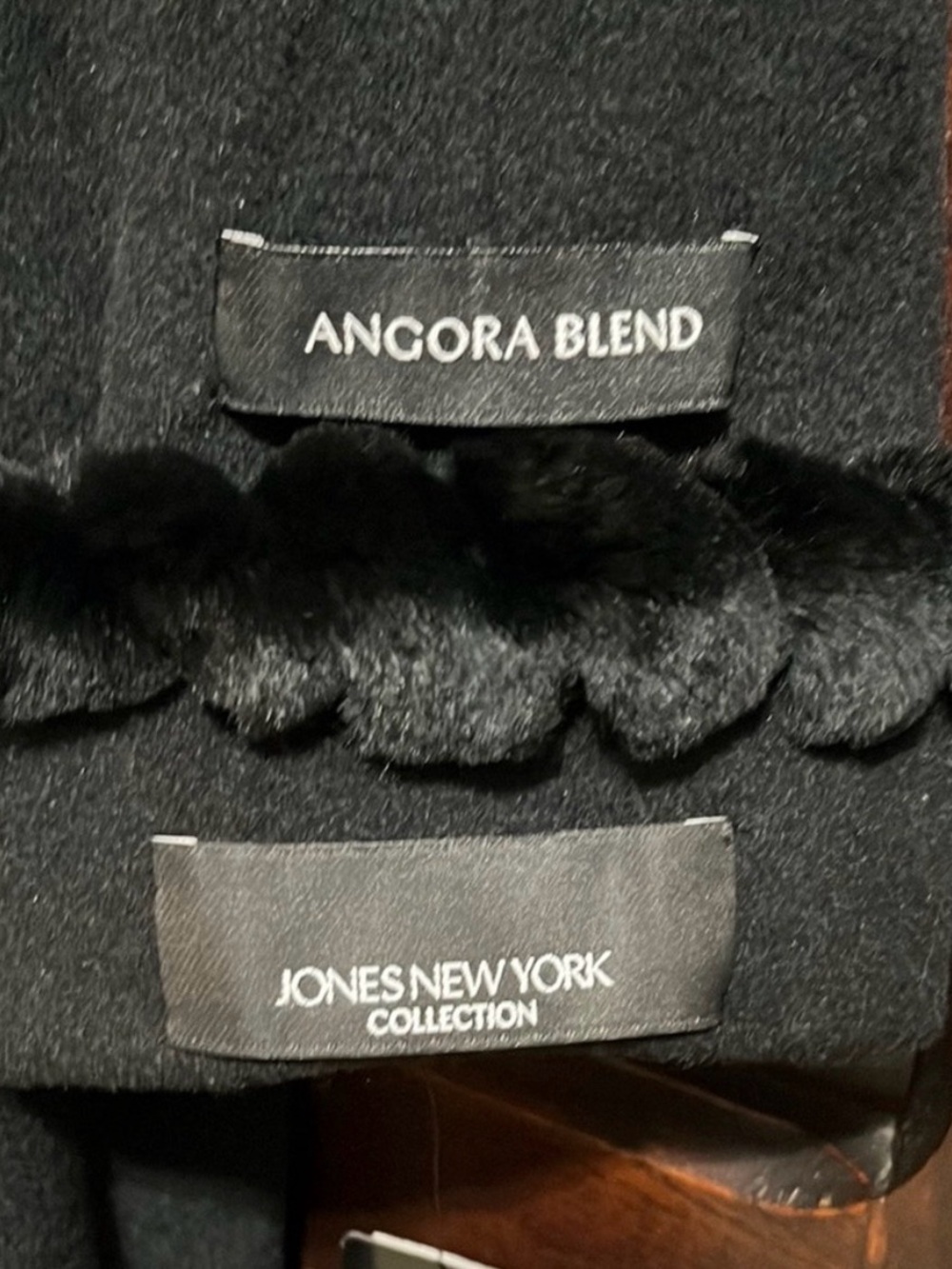 Jones New York Black Angora Wool Fur Trim Coat 12 Mob Wife Vintage Old Money - Picture 3 of 9